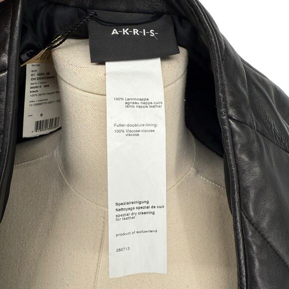 AKRIS Black Lamb Napa Leather Bomber Blazer Jacket - Size 6 - Picture 4 of 7